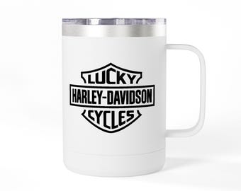 Harley Davidson Shield reismok 15oz | Geïsoleerde roestvrijstalen beker met handvat | Koffiekopje motor