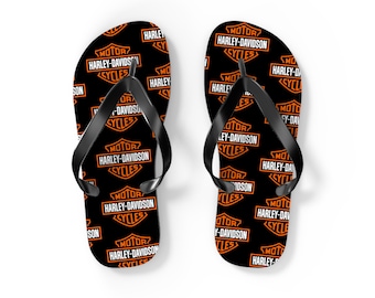 Harley Davidson Logo Flip Flops Motorcycle Beach Sandals, Biker Summer Footwear, Rider Pool Shoes Gift