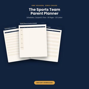 The Sports Team Parent Planner, Printable Game Schedule and Carpool Tracker PDF, Team Roster and Coach Log, Instant Download