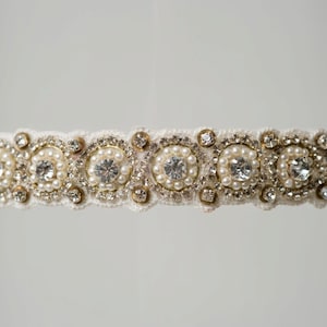 Ivory Beaded Rhinestone Pearl Vintage Wedding Garter Lori image 1