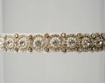 Ivory Beaded Rhinestone Pearl Vintage Wedding Garter "Lori"