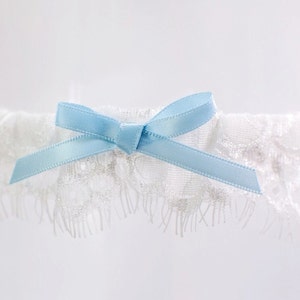 Delicate French Lace Toss Garter Delicate Lace Garter with Blue Bow Modern Ivory Lace Garter Dainty lace garter Lace Bridal Garter Wedding