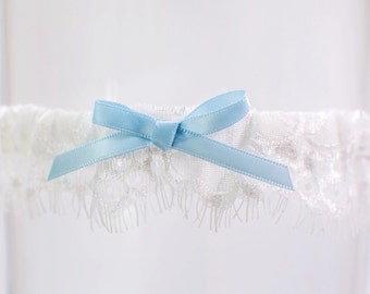 Delicate French Lace Toss Garter Delicate Lace Garter with Blue Bow Modern Ivory Lace Garter Dainty lace garter Lace Bridal Garter Wedding