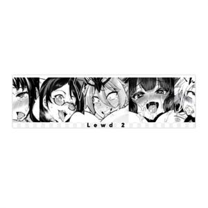 May include: Black and white manga-style illustration featuring five anime-style faces with exaggerated expressions. The word "Lewd 2" is printed in a sans-serif font below the faces. The image is rectangular and appears to be a sticker or print.