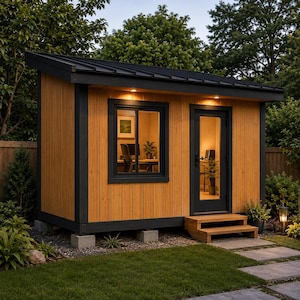 13x8ft Modern Backyard Office Shed Plans | DIY Lean-To Garden Studio PDF