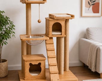 Planos modernos de rascadores de madera para gatos / Guía de construcción de condominios de varios niveles (Descarga en PDF)