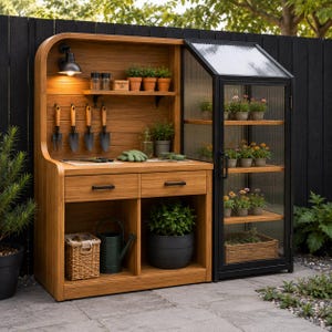 Potting Bench With Mini Greenhouse Plans | DIY Garden Workstation PDF Build Guide