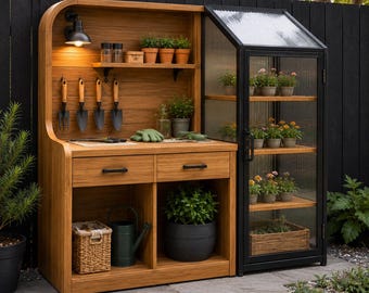 Potting Bench With Mini Greenhouse Plans | DIY Garden Workstation PDF Build Guide