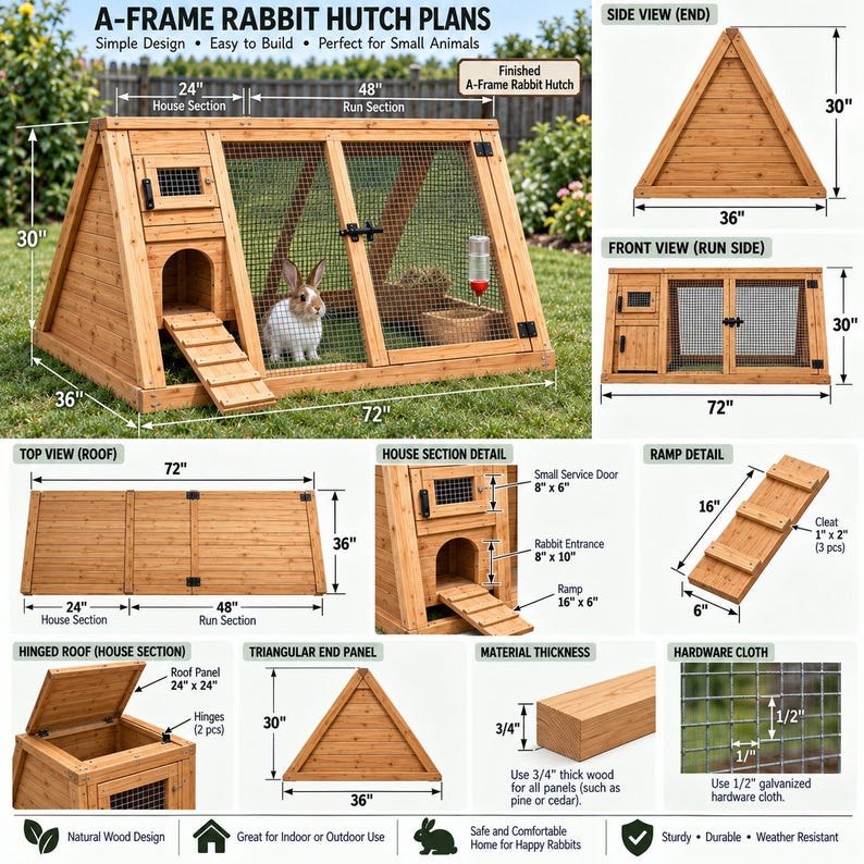 A-frame Rabbit Hutch Plans, DIY Wooden Bunny House, Outdoor Rabbit ...