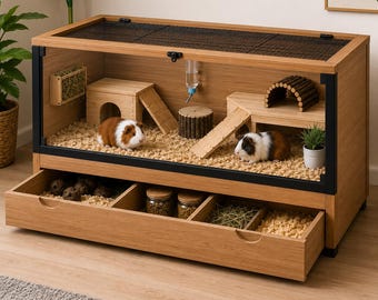 Ultimativer Meerschweinchen-Lebensraum mit versteckten Schubladenplänen | Moderner Indoor C&C Käfig DIY Bauplan PDF