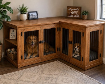 Progetti per gabbia angolare a L per cani / Guida alla costruzione di una cuccia in legno salvaspazio (Download PDF)