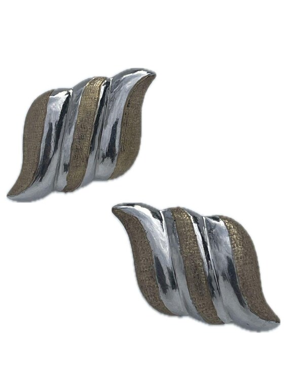 Vintage Taxco Mexico TM-925 Sterling Silver Modernist 2-Tone Wing Stud Earrings View 5