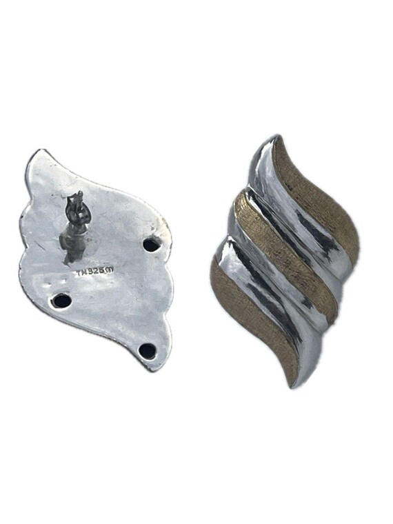 Vintage Taxco Mexico TM-925 Sterling Silver Modernist 2-Tone Wing Stud Earrings View 6