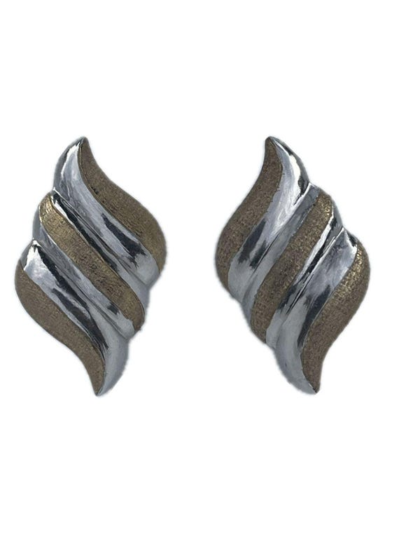 Vintage Taxco Mexico TM-925 Sterling Silver Modernist 2-Tone Wing Stud Earrings