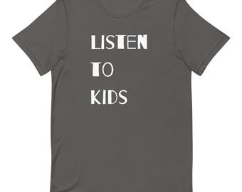 Luister naar kinder-uniseks T-shirt – wit T-shirt met print, zacht katoen, casual pasvorm, alledaags betekenisvol shirtcadeau