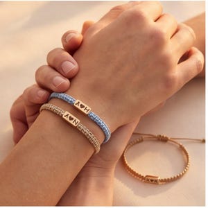 Personalized 2-Piece Engraved Initial Heart Bracelets, Custom Matching Couple Jewelry