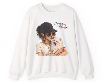 Happy Dog Mama Sweatshirt, Pomeranian Dog Mom Crewneck, Artistic Pet Lover Outfit