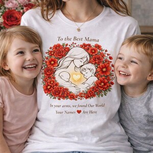 Mothers Day Shirt Gift, Red Floral Mom Tee, Family Love Shirt image 2
