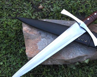 Daga forjada a mano, funda de cuero, espiga completa, cuchillo de hoja personalizada, en perfecto estado de funcionamiento, listo para enviar.