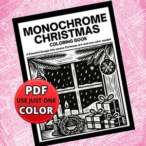 Monochrome Coloring Book Pages, Christmas Illustration Designs, One Color Printable Sheets PDF PNG