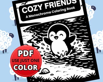 Hygge Animals Coloring Book, Monochrome Designs (PDF PNG Downloadable Pages)