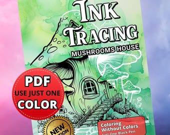 Magical Mushroom Houses Ink Tracing Coloring Book | Whimsical Fairy Designs (Instant Download)