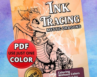 Mystic Dragons Ink Tracing Coloring Book | Steampunk Fantasy Art (PDF Download)