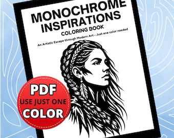 Monochrome Coloring Book Pages, Modern Art Designs, One Color Printable Sheets PDF PNG