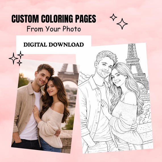 Custom Coloring Book Pages, Personalized Photo To Coloring Page, Printable Coloring Book, Gift For Kid, Valentine Coloring book, Digital PNG