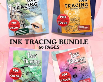 Ink Tracing Bundle | Cozy, Botanical, Gothic, Fairy House Coloring Designs (PDF PNG)