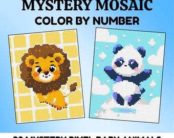 Mystery Pixel Art Color by Number: 30 Baby Animals Mosaics Designs (PDF)