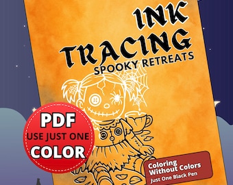 ink tracing coloring | one color coloring – 36 Halloween Gothic | Witch | Ghost | Designs (PDF Download)