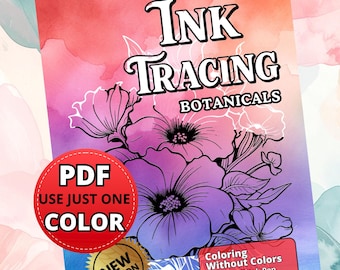 ink tracing coloring book | 35 Botanical Designs (PDF Download)