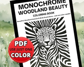 Woodland Animals Coloring Book, Monochrome Illustration (PDF PNG)