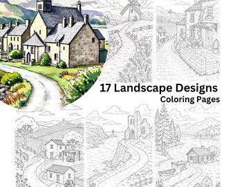 Kleurplaten aquarel landschap | 17 ontwerpen (pdf en png)