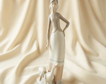 1970s Vintage Lladro Spain Porzellan Figur #1035 "Mädchen mit Gänsen"
