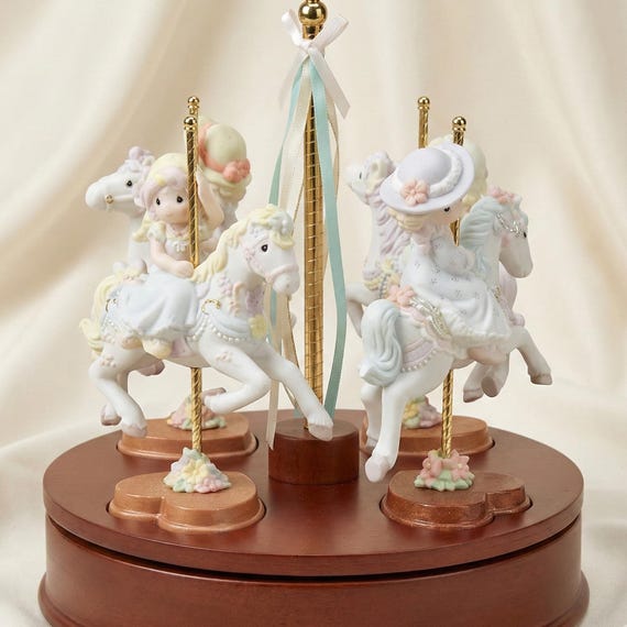 2004 Enesco Precious Moments Carousel Horses Musical Set Rare