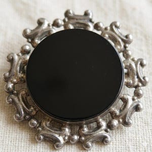 Pendentif broche convertible en argent sterling 925 avec onyx noir Taxco Mexico