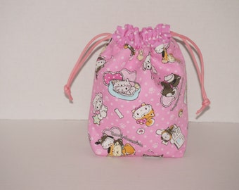 Sectioned Drawstring Bag Made with Cotton Oxford Fabric from Japan "Cute Cat Costumes”