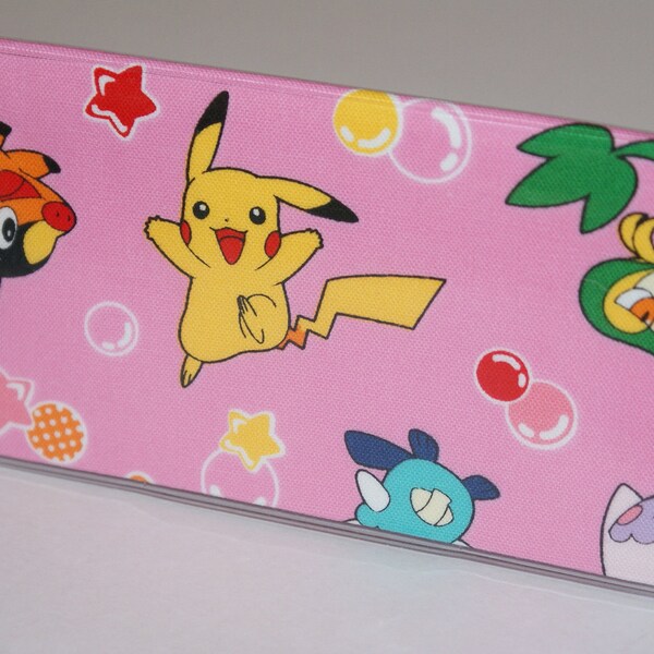 Fabric Checkbook Cover With Vinyl Covering Made with  "Pokemon Best Wishes" PINK