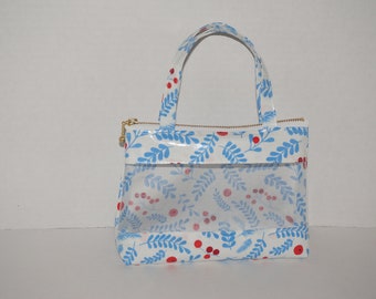 Zipper pouch with handle Made with Japanese laminated fabric and vinyl "Berries"