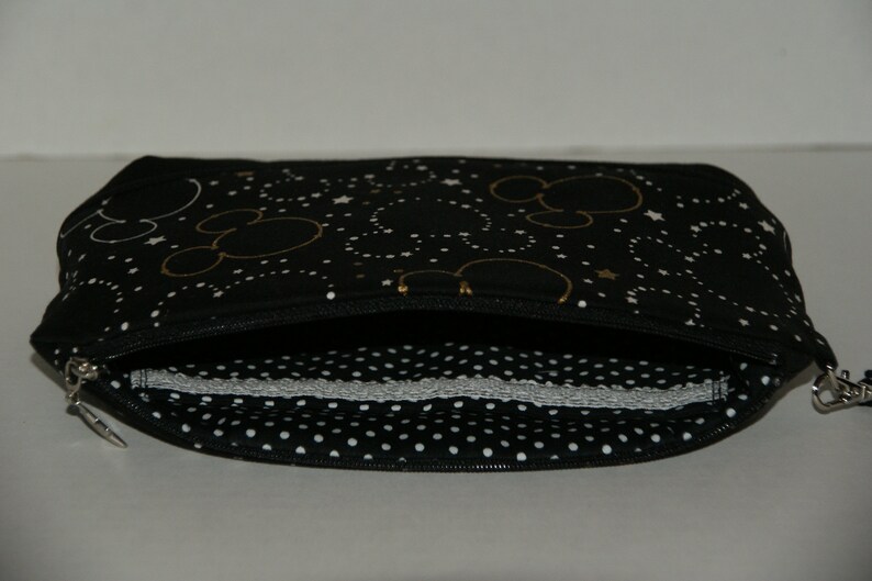 Medium Clematis Padded Zipper Wristlet Pouch Made with Japanese Cotton Oxford Fabric Mickey Star Silhouette Size