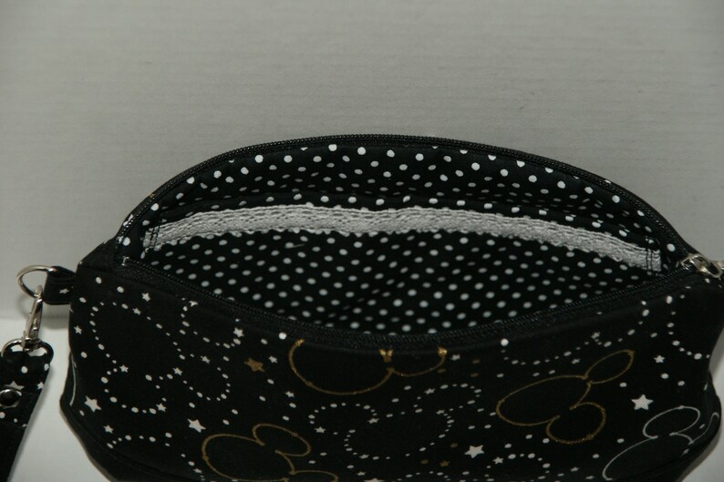 Medium Clematis Padded Zipper Wristlet Pouch Made with Japanese Cotton Oxford Fabric Mickey Star Silhouette Size