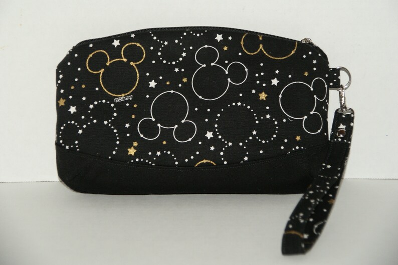 Medium Clematis Padded Zipper Wristlet Pouch Made with Japanese Cotton Oxford Fabric Mickey Star Silhouette Size