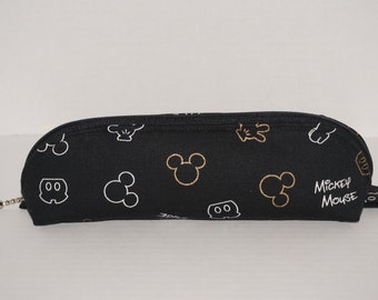 Padded Wide Open Pencil Case / Zippered Pouch Made with Japanese Cotton Oxford Fabric "Mickey Ears and Gloves"