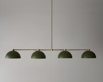 Olive Shade Modern Linear Chandelier, Luxury 4-Light Brass Pendant Light Fixtures for Living Room