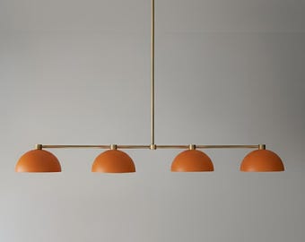 Persimmon Shade Modern Linear Chandelier, Luxury 4-Light Brass Pendant Light Fixtures for Living Room