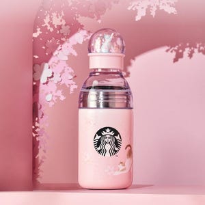 Starbucks Korea 2026 Cherry Blossom Cat Figure Water Bottle 16oz, Sakura Coco Stainless Steel SS Bottle, Limited Edition Cat Lover Gift