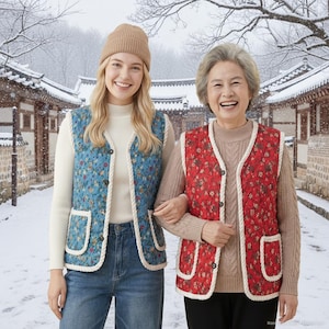 Korean Quilted Grandma Vest | Retro Floral Padded Kimjang Styleㅣk