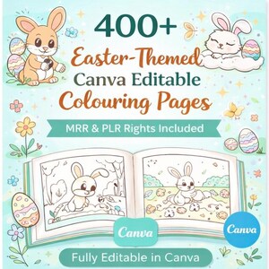 子供向けイースターぬり絵 | 400ページ以上の子供向けアクティビティページ、Canvaで編集可能（PLRおよびMRR権利付き）